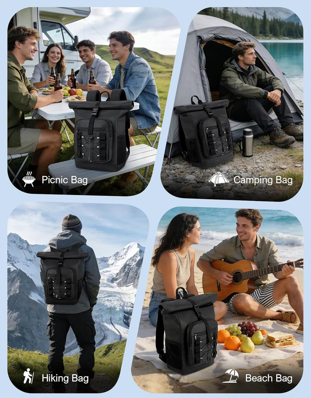 ISEYOU Kühlrucksack Gross 24L, Isolierte Rolltop Kühltasche Rucksack, Auslaufsicherer Cooler Bag mit