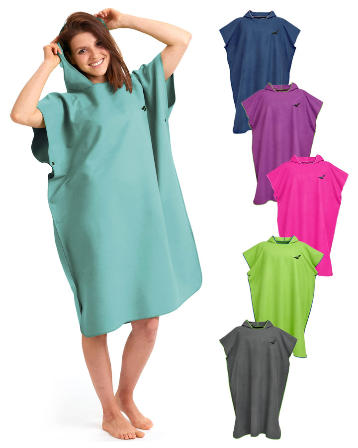 Fit-Flip Strandponcho für Erwachsene mit Kapuze schnelltrocknend | kompakt und ultraleicht, Badeponc