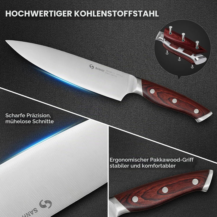 Kochmesser,Profi Messer aus hochwertigem Kohlenstoffstahl, scharfes Küchenmesser mit ergonomischem P