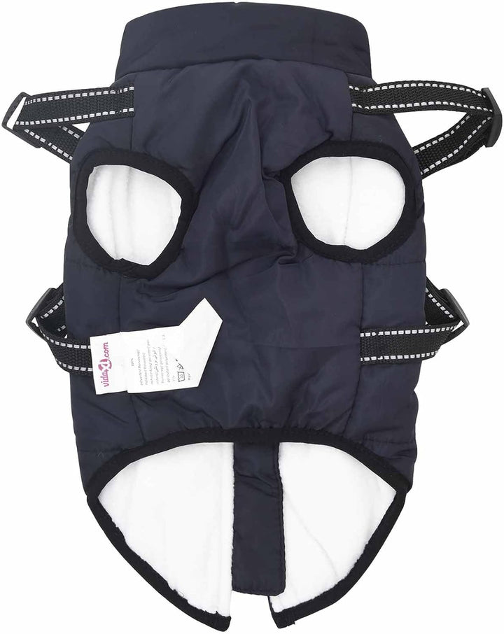 Hundemantel Marineblau aus Fleece und Polyester L28 mit verstellbarem Gurt, reflektierend, winddicht
