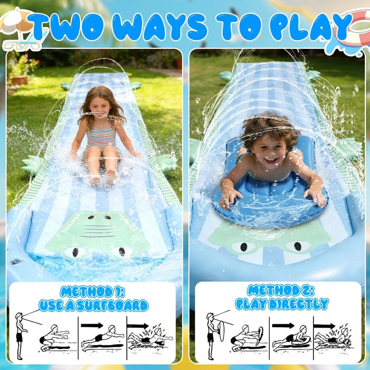 Wasserrutsche Garten für Kinder, 482 x 75cm Doppelte Wasserrutsche Garten mit 2 Bodyboards, Aufblasb
