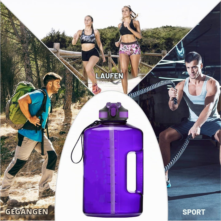 3,78 Liter Trinkflasche Sport mit Zeitangaben und Strohhalme, 3,78L Gross Sportflasche BPA Frei, Aut