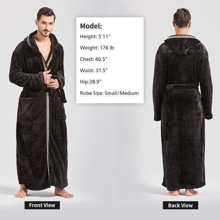 FashGudim Herren Kapuzenplüschbademantel in voller Länge. Flauschiger Bademantel für grosse und kräf