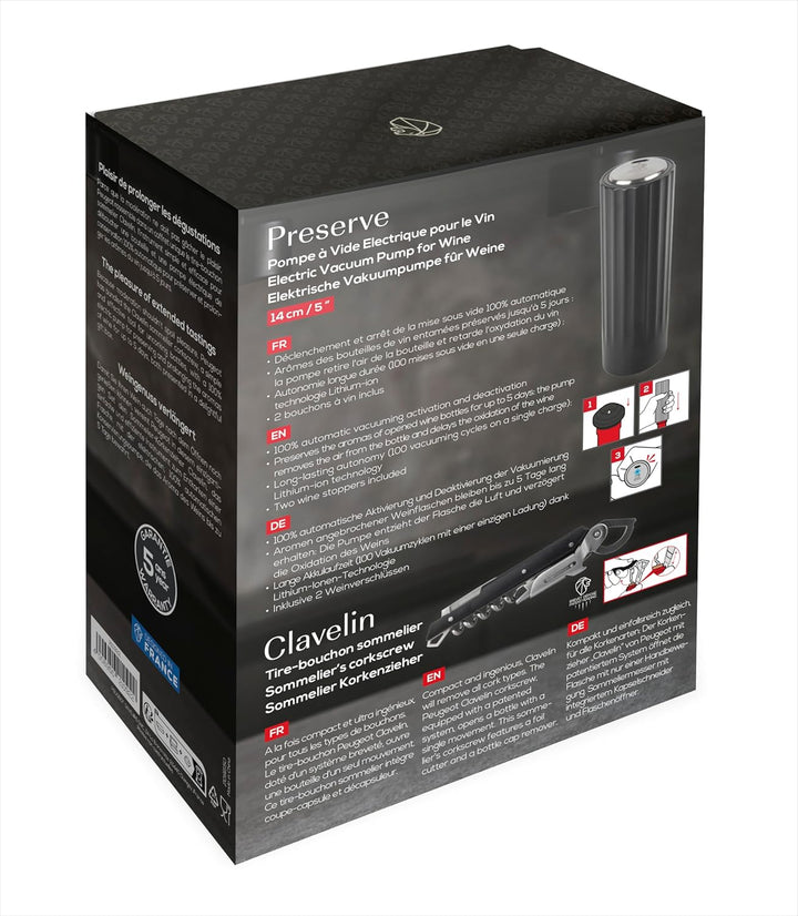 PEUGEOT - Geschenkset Clavelin + Preserve Electrique Finition ABS - Patentierter Sommelier-Korkenzie