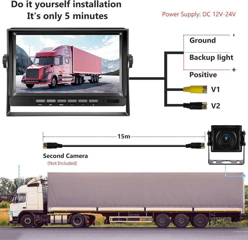 Hodozzy Rückfahrkamera Set AHD mit 7 Zoll LCD Monitor & Kamera Nachtsicht IP69 Wasserdicht für LKW,