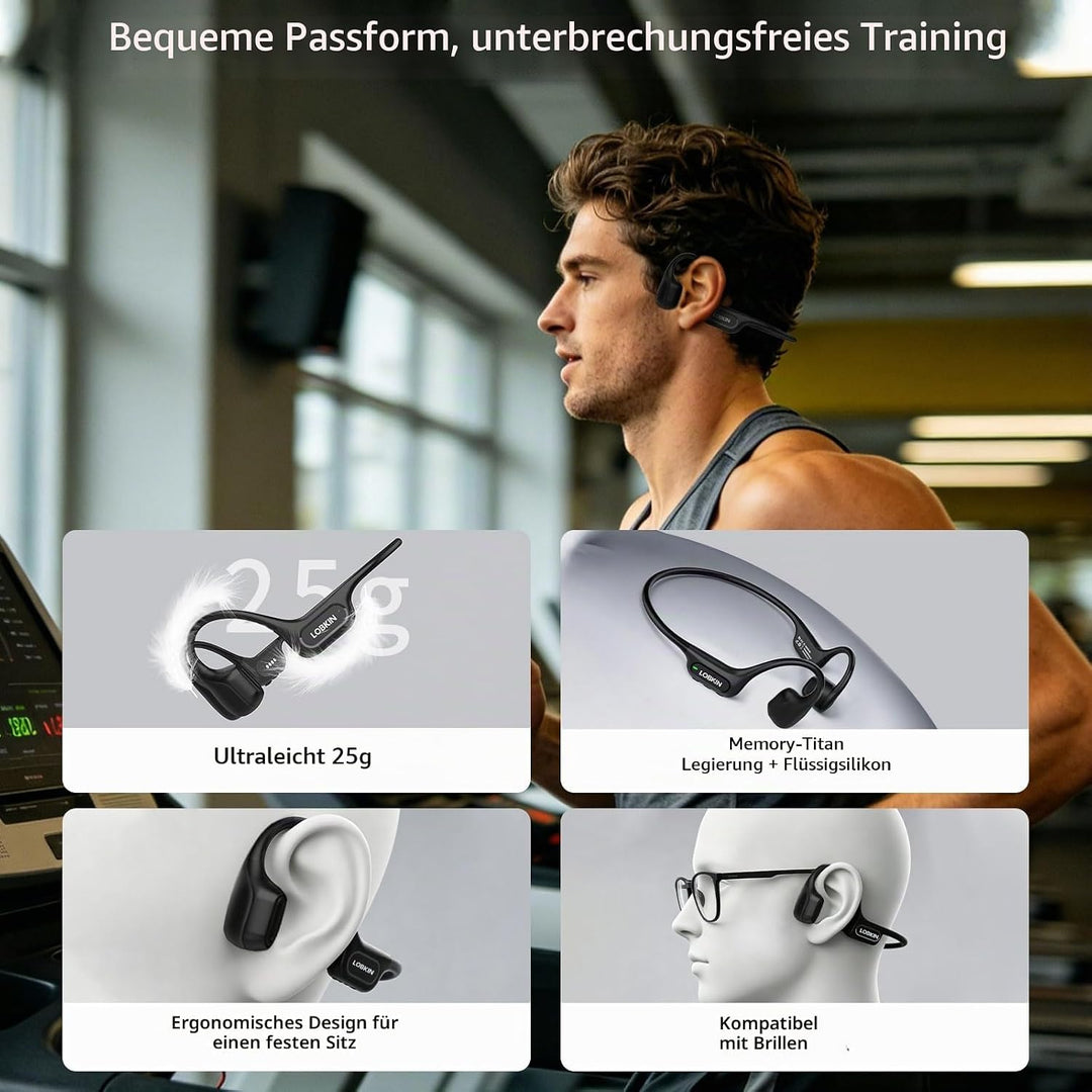 LOBKIN Knochenschall Kopfhörer Bluetooth,Open Ear Kopfhörer Kabellos 6.0 Bone Conduction Headphones,