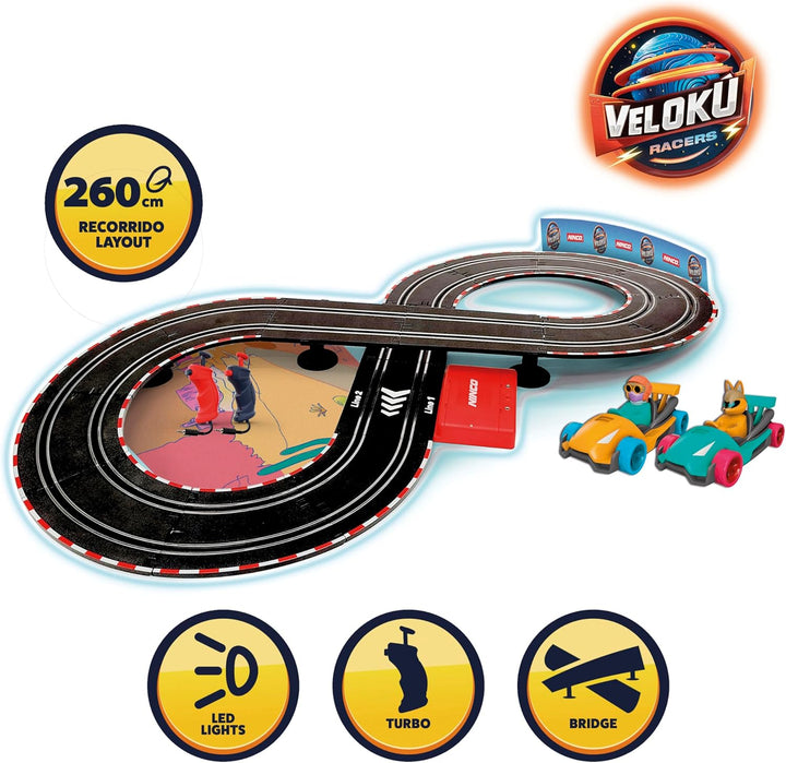 Ninco - Velokú Racers Desert Slotcar Bahn | Kompakte 2,60 m Strecke mit LED-Autos | Leuchtendes Renn