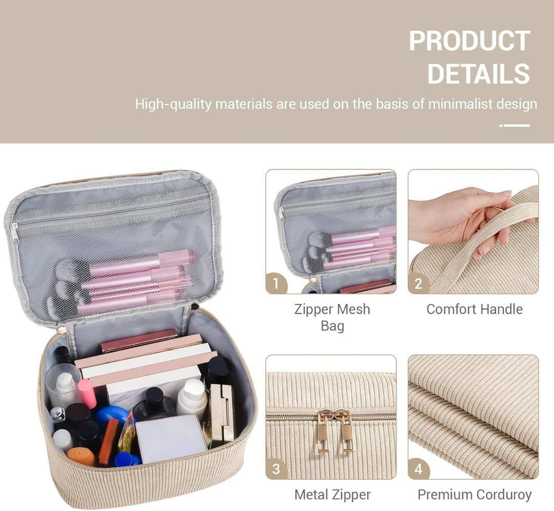 MAGEFY Kosmetiktasche Kleine Make up Tasche für Handtasche, Cord Schminktasche Damen mit Fächern Rei