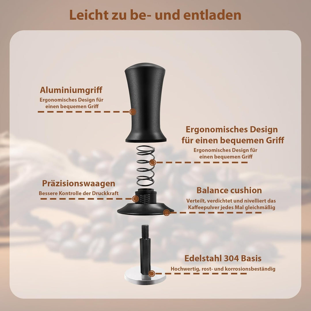 SANTUO Espresso Tamper 51mm, Druckregulierender Kaffee Tamper mit Skala, Edelstahl Siebträger Zubehö