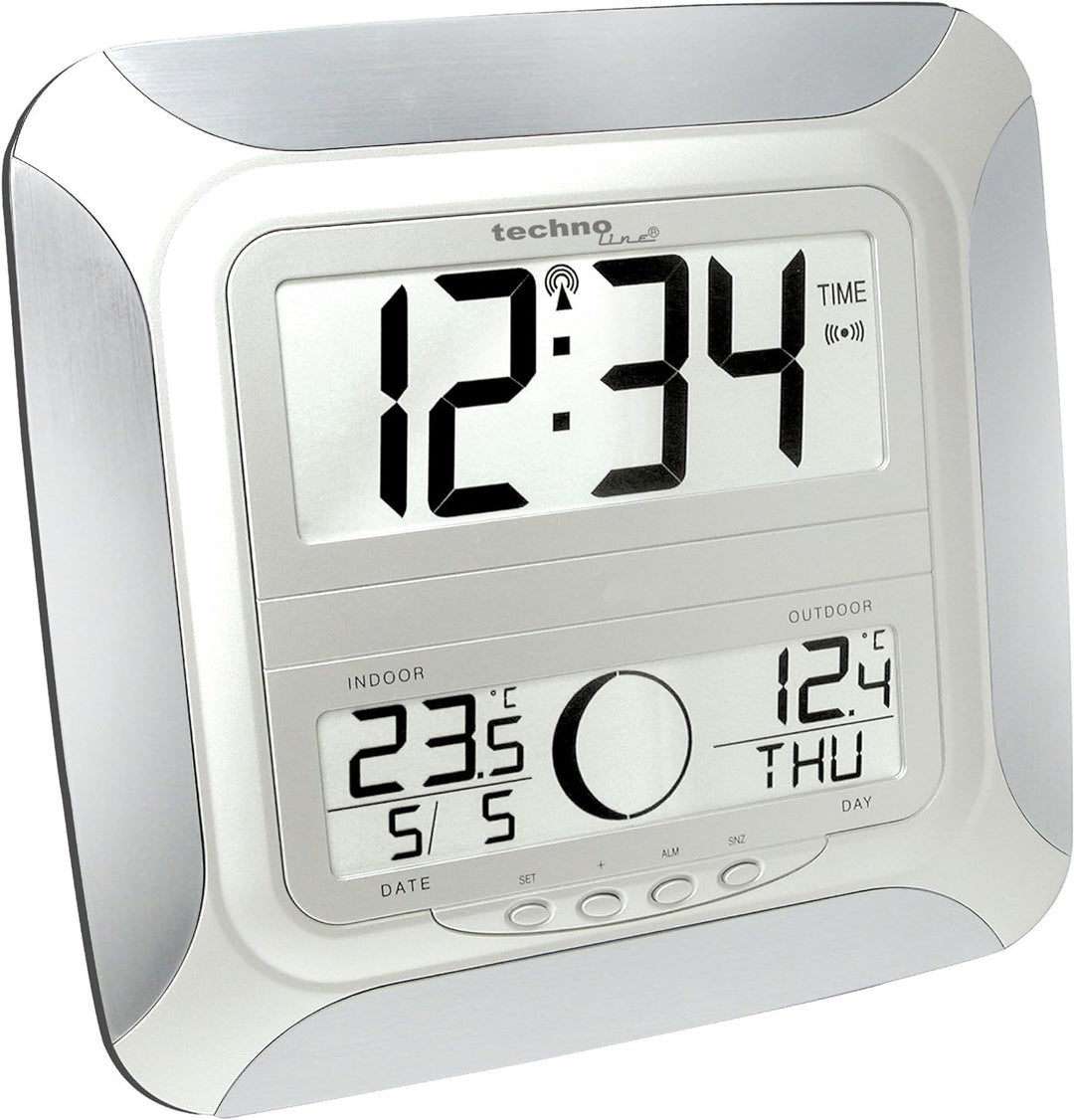 Technoline, WS 8118 Funk-Wanduhr, alu-silber, 25,5 x 3,1 x 24,3cm, Funk-Wanduhr