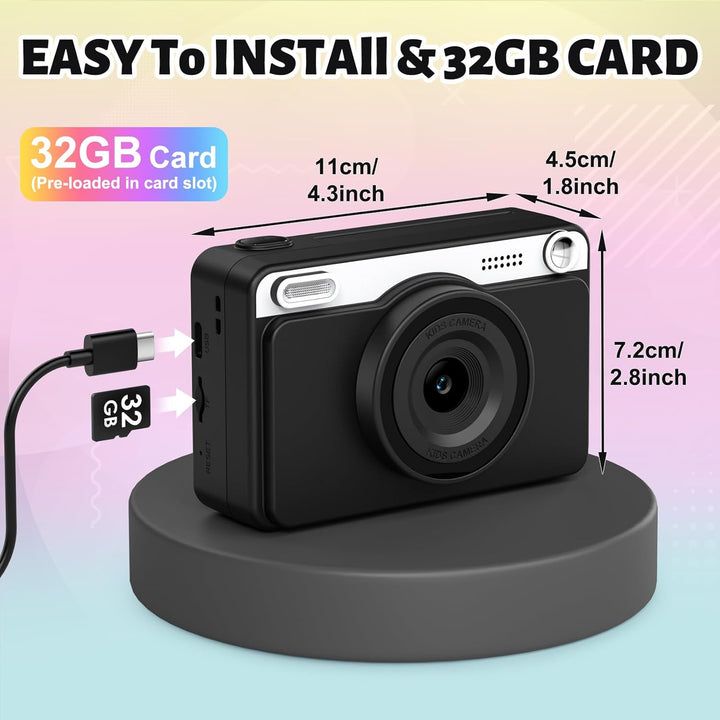 Sofortbildkamera Kinder, 2.4 Zoll Bildschirm Kinderkamera Sofortbildkamera mit 32GB Speicherkarte &