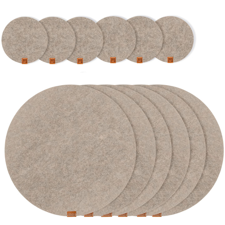 Miqio® Design Runde Tischsets aus Filz abwaschbar | Mit Marken Echtleder Label und Glasuntersetzer |