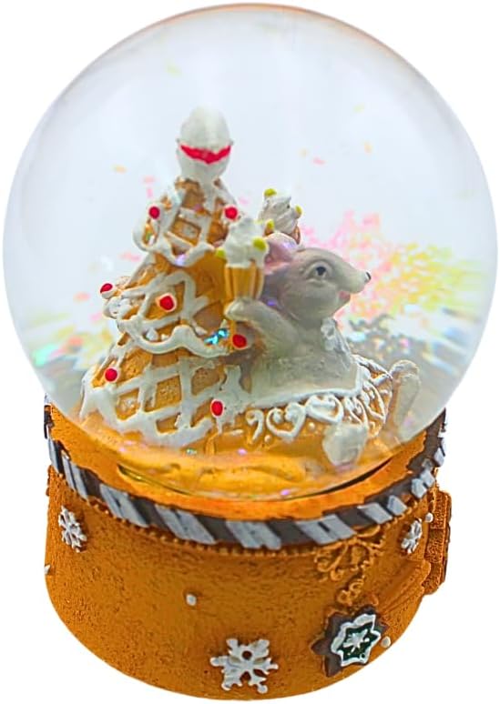 Schüttelkugel, Glaskugel Weihnachten, Weihnachtkugel, Schneekugel als Maus mit leckernen Törtchen un