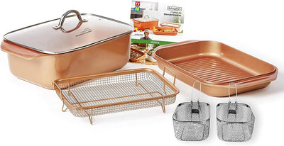 Livington Copperline WonderCooker Deluxe – 14-in-1 Küchenset – Auflaufform, Grillpfanne, Bräter, Slo