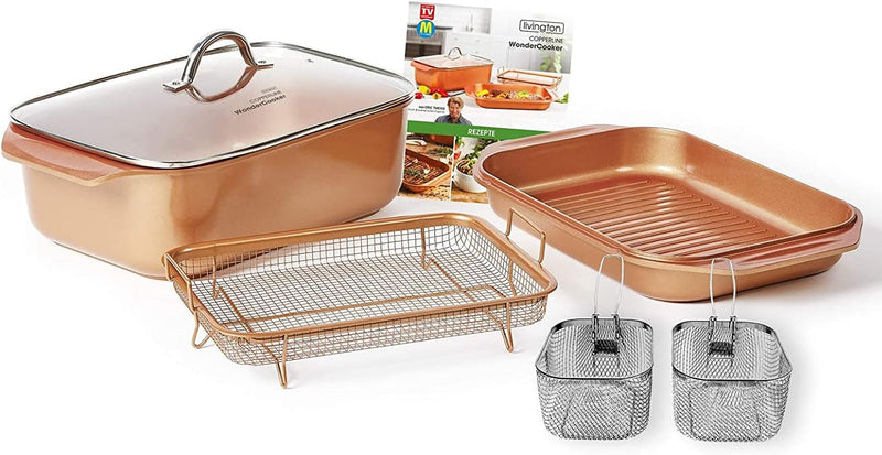 Livington Copperline WonderCooker Deluxe – 14-in-1 Küchenset – Auflaufform, Grillpfanne, Bräter, Slo