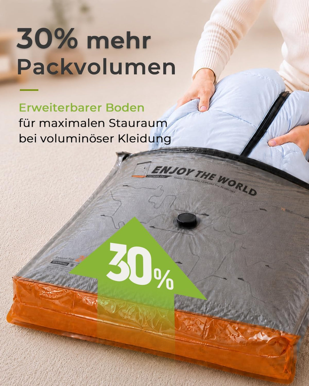 Vacbird 15 Stück Vakuumbeutel für Kleidung mit kabelloser Vakuumpumpe, 6 x 40x54cm, 6 x 47x64cm, 3 x