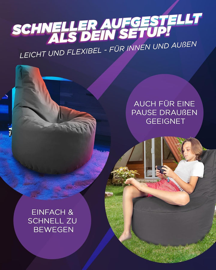 PATCH HOME Gamer Sessel mit Reissverschluss Lounge Kissen Sitzsack Sitzkissen Bean Bag In & Outdoor