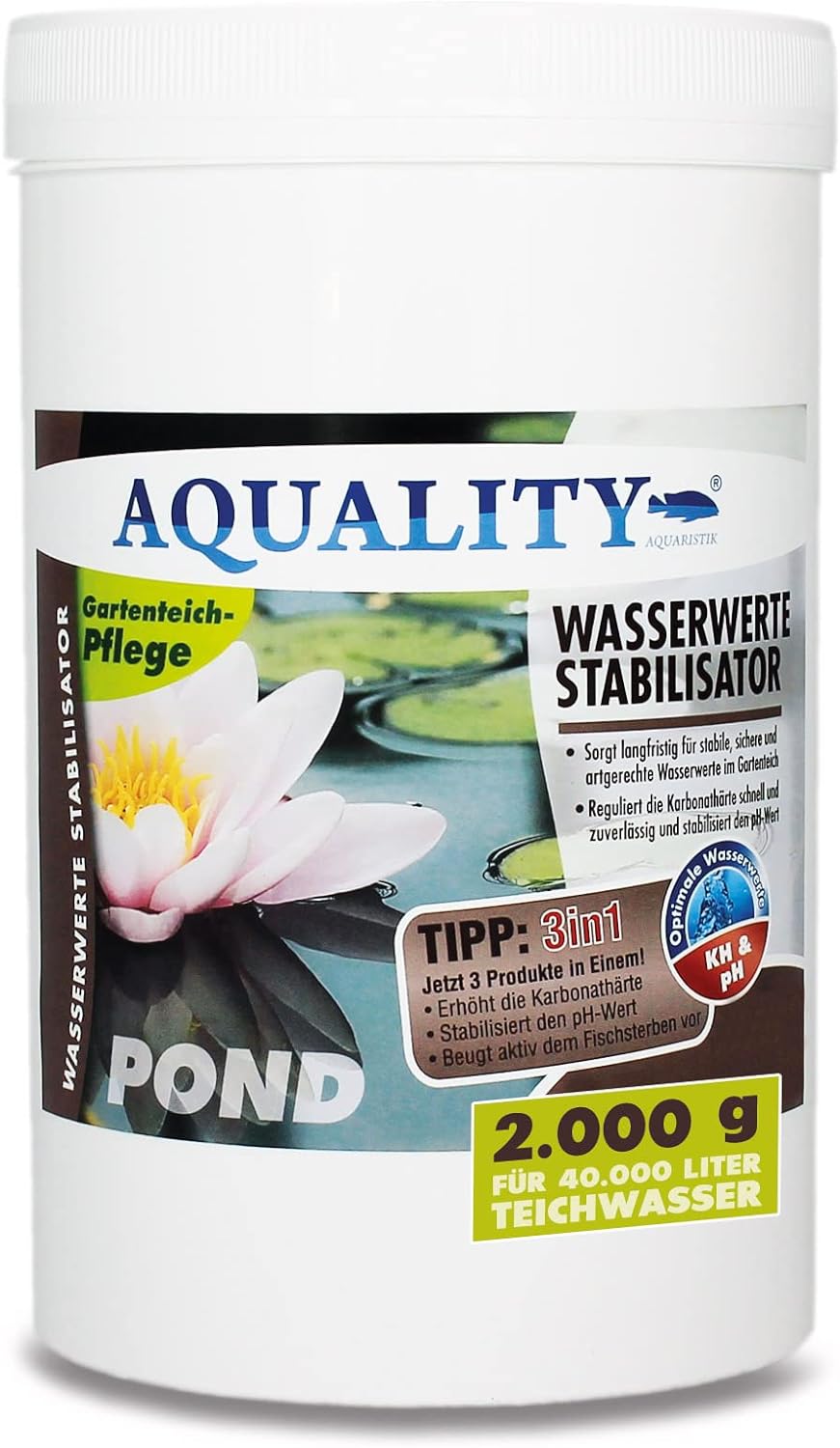 AQUALITY Klarwasser Teichpflege-Komplettset (Set mit Teichklärer und Wasserwerte Stabilisator für ei