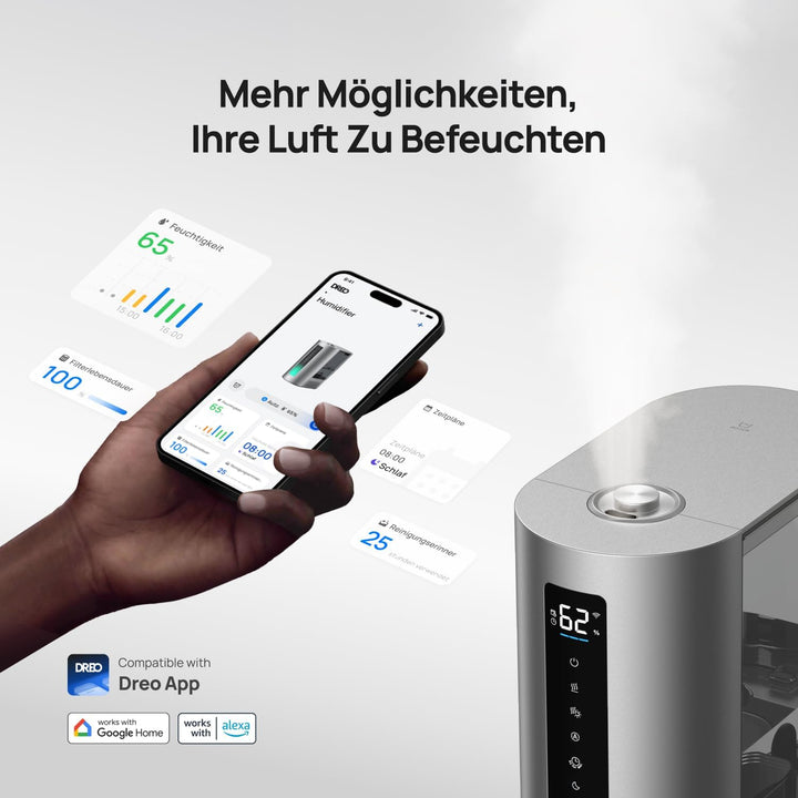 Dreo 6L Luftbefeuchter für Schlafzimmer, Smart Large Room Humidifier, Warm & Cool Mist, Pflanzen, Ba