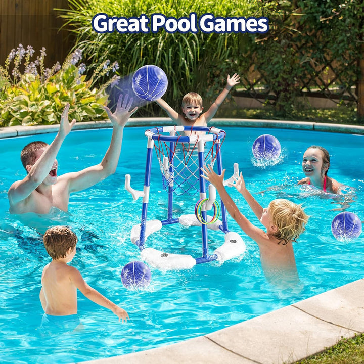 Sitodier Pool-Basketballkorb für Kinder, 2-in-1 schwimmendes Pool-Basketballspielzeug und Ringwurfsp