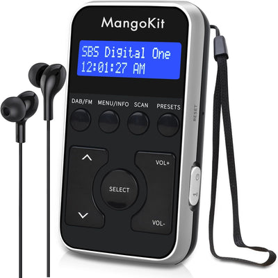 MangoKit Kleines Tragbares Mini DAB/DAB+/UKW-Radio,Digitales Taschenradio mit Kopfhörer,Wiederauflad