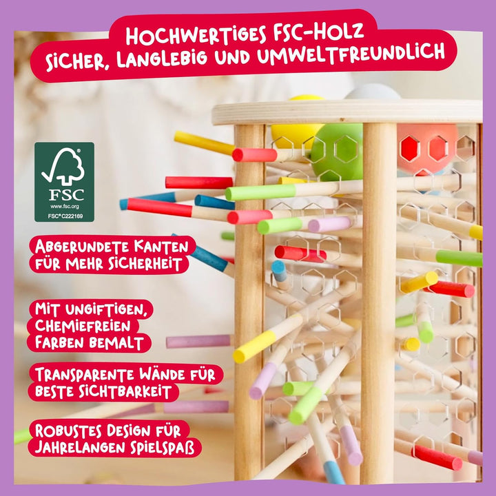 Nene Toys BALLFALL, Montessori Spielzeug ab 3 Jahren - Pädagogisches Brettspiel mit bunten Stäben, W