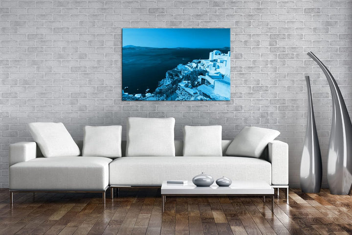 deyoli Blick auf die Griechische Küstenstadt Format 80x60 Effekt: Monocrome Blau als Leinwandbild, M