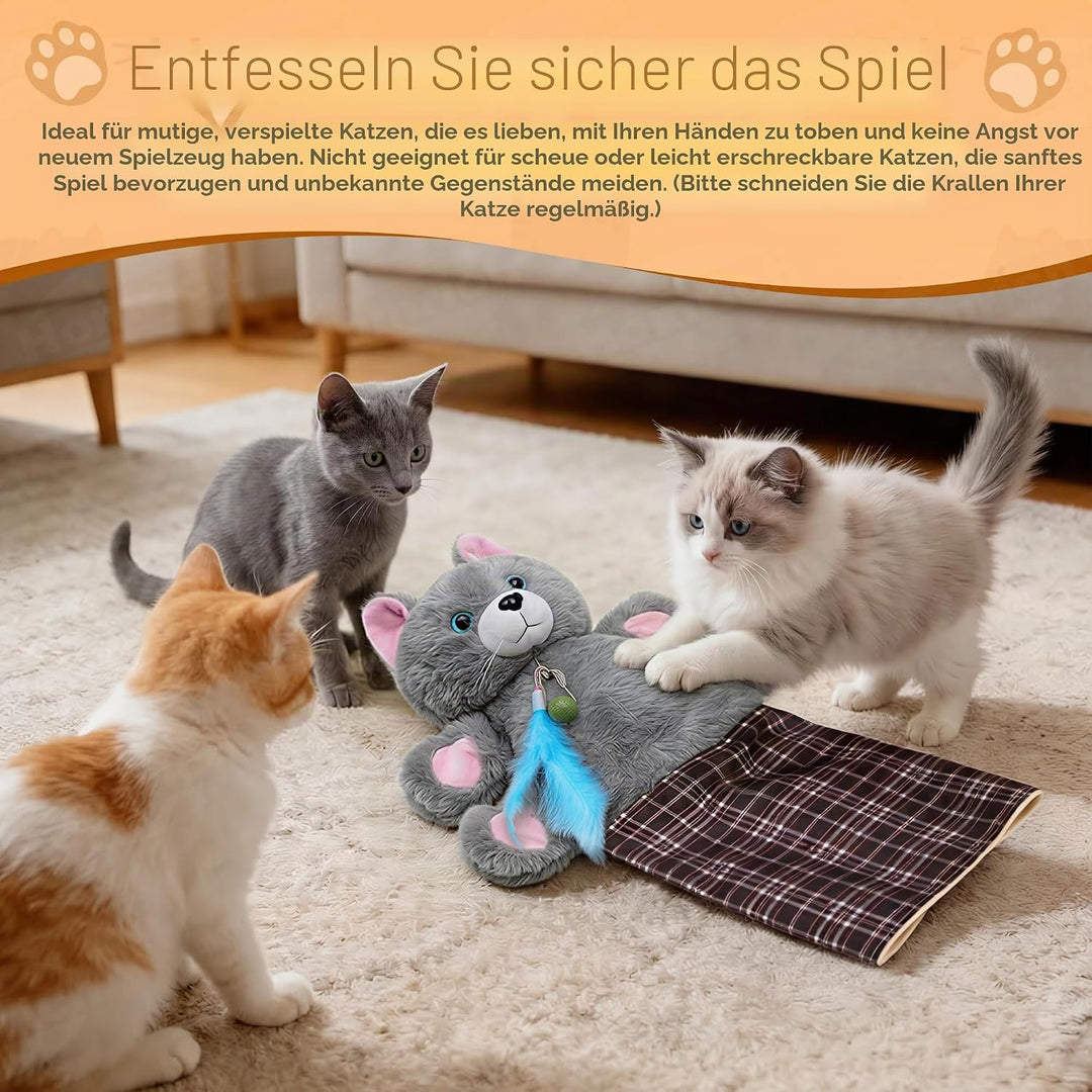 Katzen Wrestling Handschuh, Interaktives Katzenspielzeug Handpuppe mit Plüsch & Katzenminze, dicker