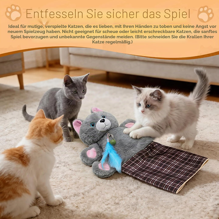 Katzen Wrestling Handschuh, Interaktives Katzenspielzeug Handpuppe mit Plüsch & Katzenminze, dicker