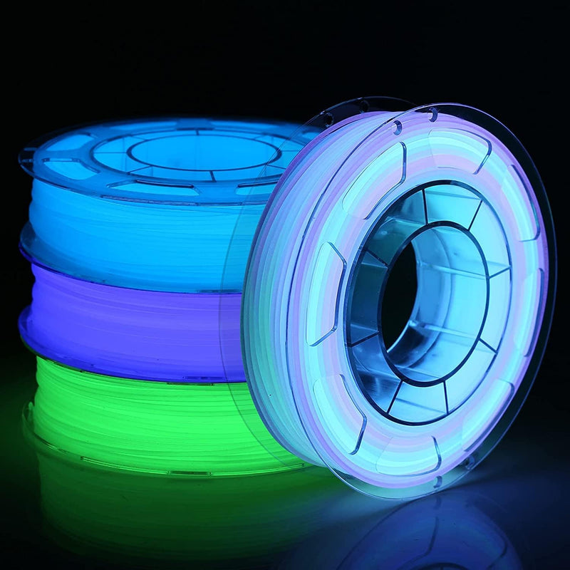 AMOLEN Glow in The Dark Bundle, 4x200g Pack PLA Filament 1.75mm, Grün, Blau, Lila und Mehrfarbiges W