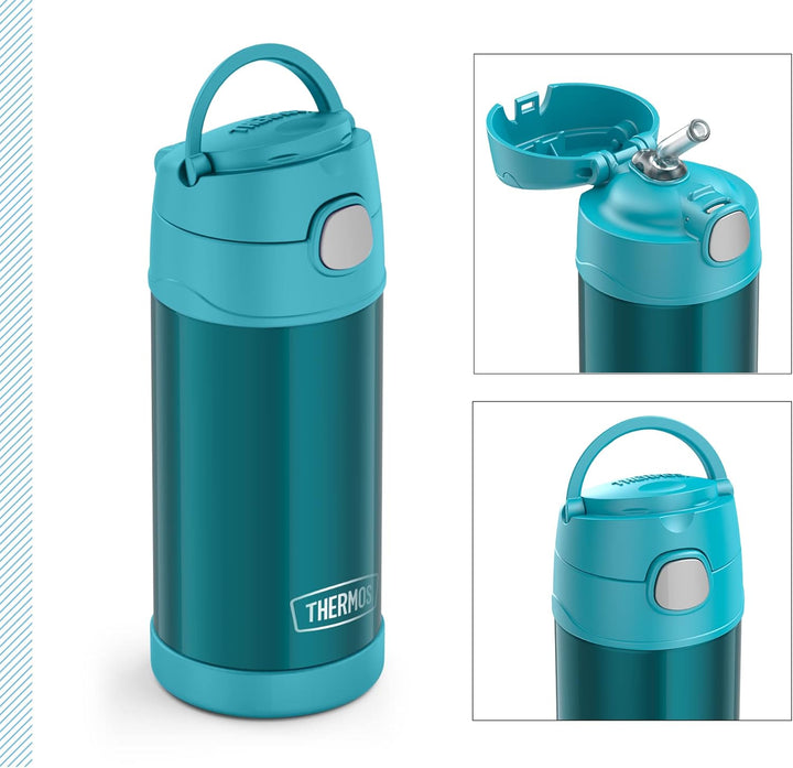 THERMOS kids FUNTAINER STRAW BOTTLE 0,35l, ocean teal, Thermosflasche für Kinder aus Edelstahl, mit