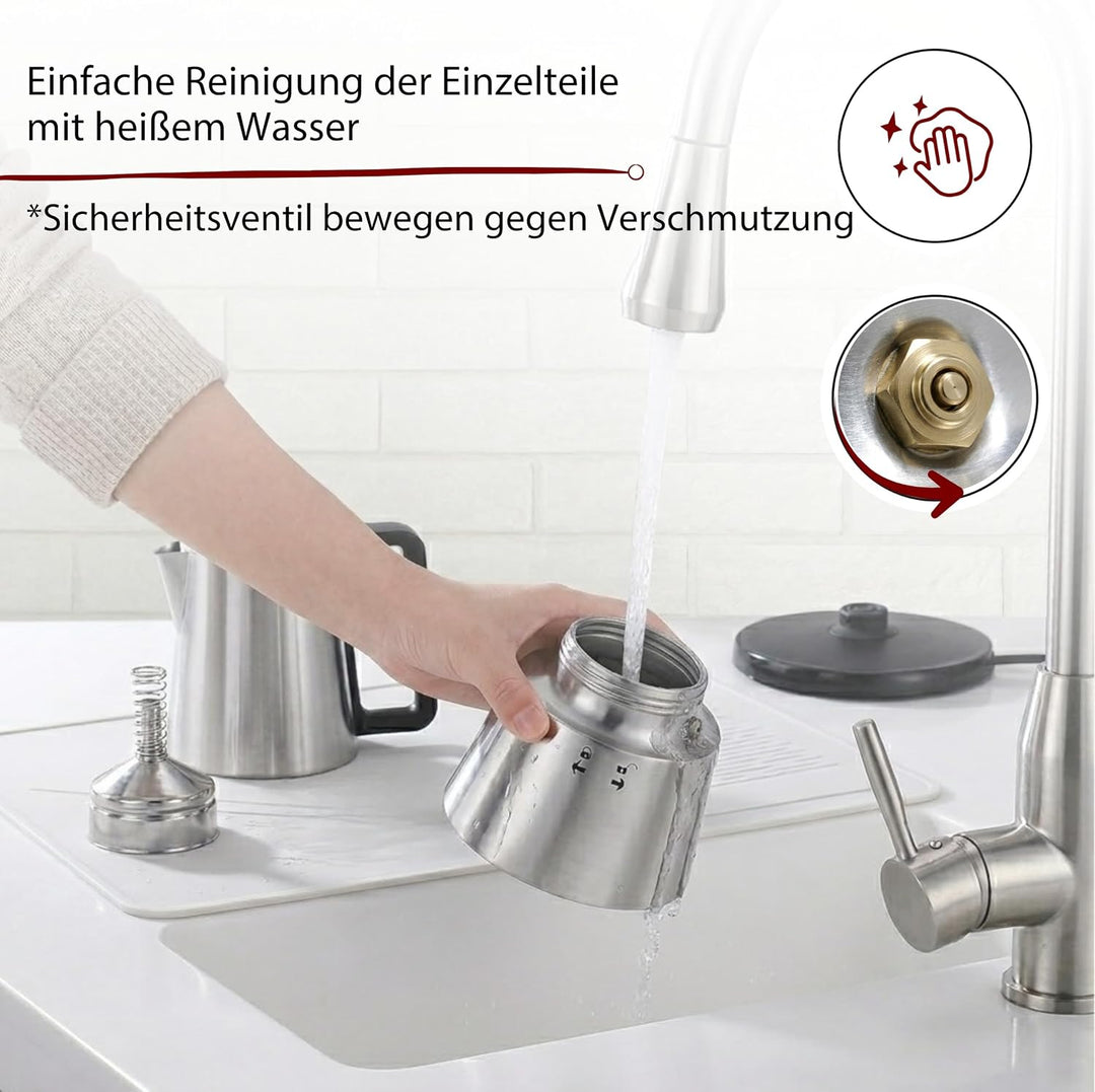 Cloer 5918 Moka Maker, "Espressokocher", 3-4 Tassen, Edelstahleinsatz, Sicherheitsabschaltung, Siche