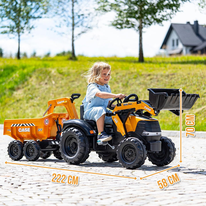 Falk - Bagger mit Pedalen Case CE mit Bagger und Kippanhänger – ab 3 Jahren Frontbagger und schwenkb