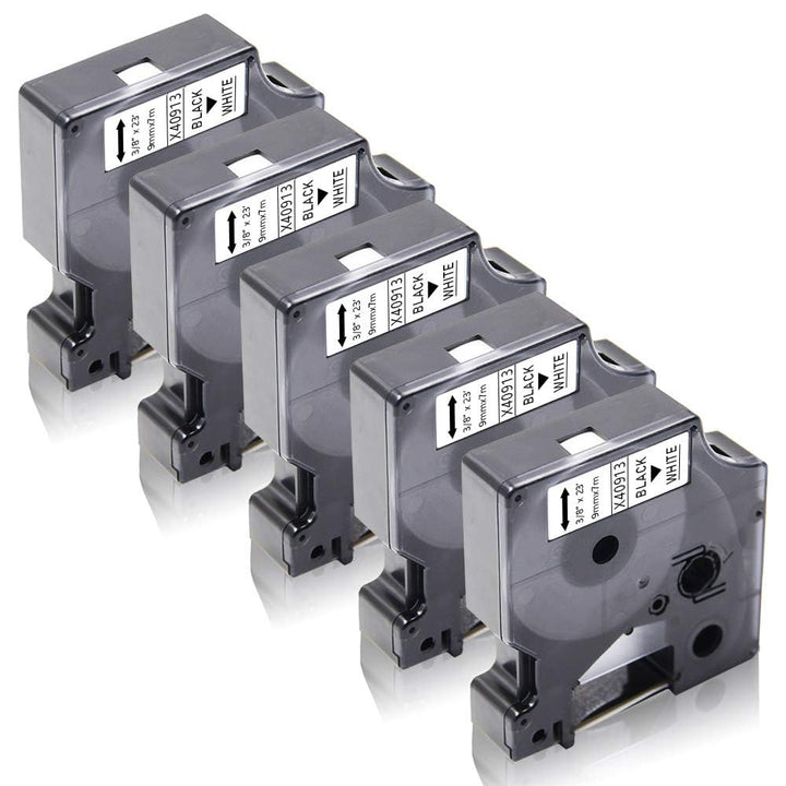 5x XemaX Kompatibel für dyno Etikettenband 9mm x 7m D1 40913 S0720680 Schwarz auf Weiss Bänder A4091