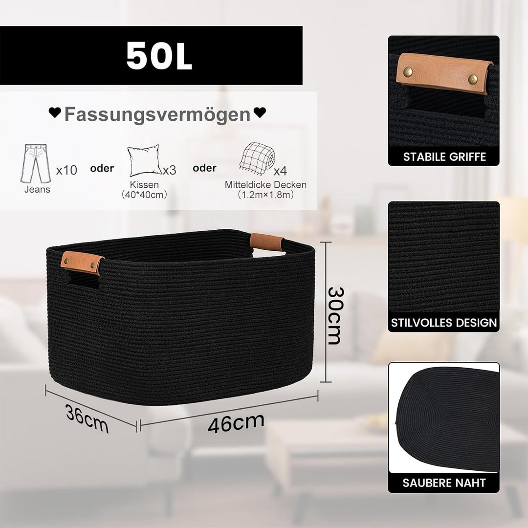 danpinera Aufbewahrungskorb, 50L Körbe, Korb Aufbewahrung für Babyspielzeug, Aufbewahrungskorb Gross