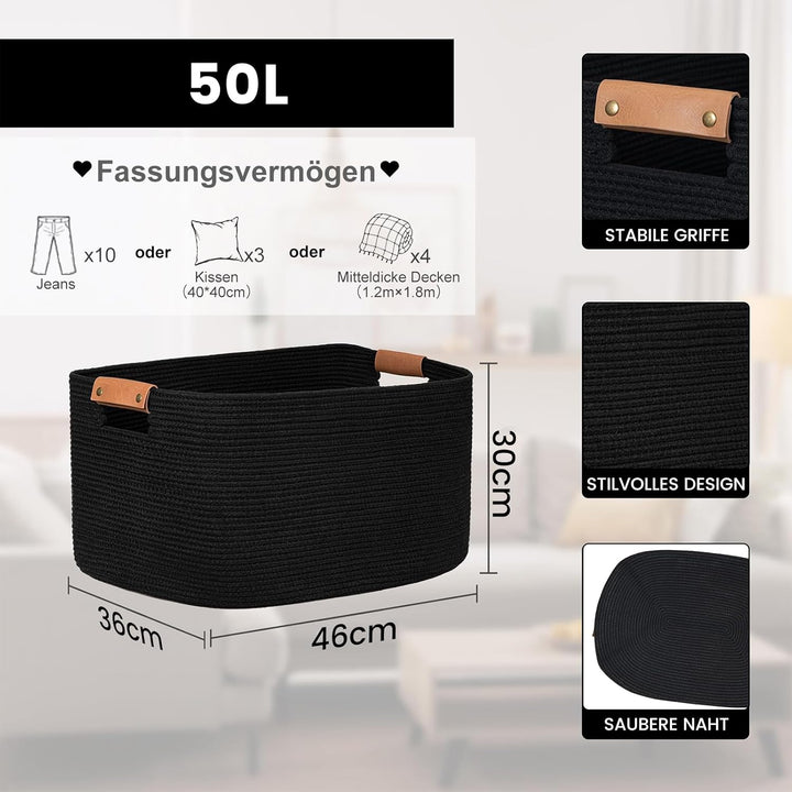 danpinera Aufbewahrungskorb, 50L Körbe, Korb Aufbewahrung für Babyspielzeug, Aufbewahrungskorb Gross