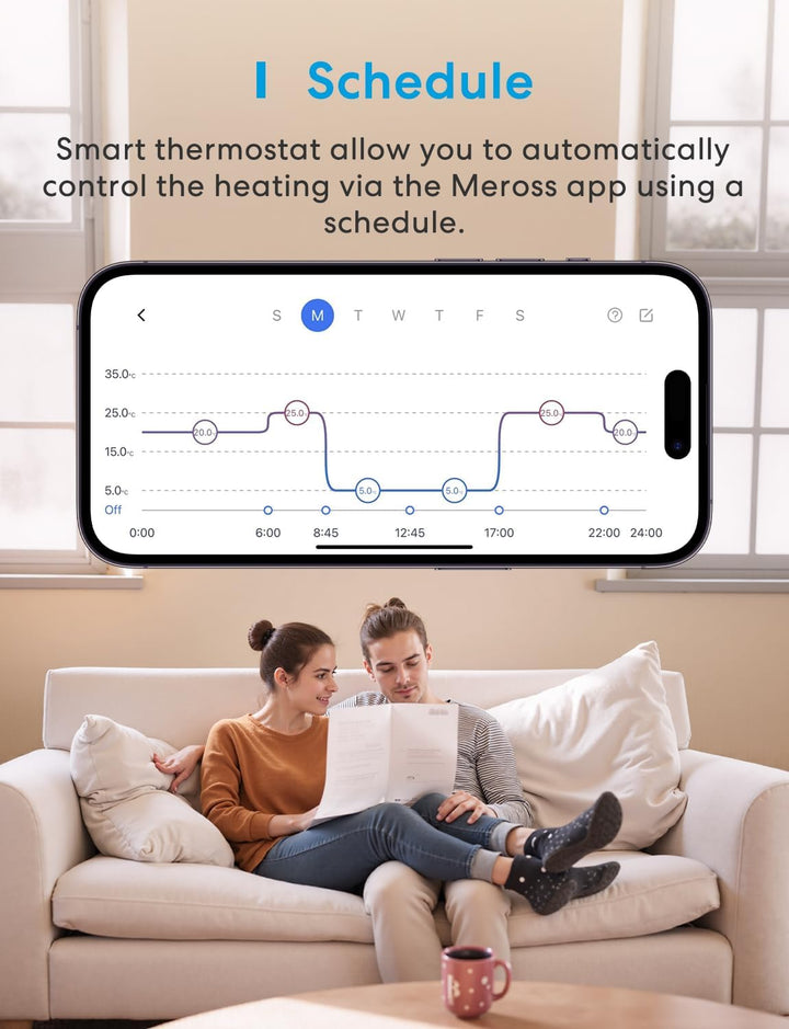 Meross Smart Elektrische Thermostat, Fussbodenheizung WLAN Raumthermostat kompatibel mit HomeKit, Al
