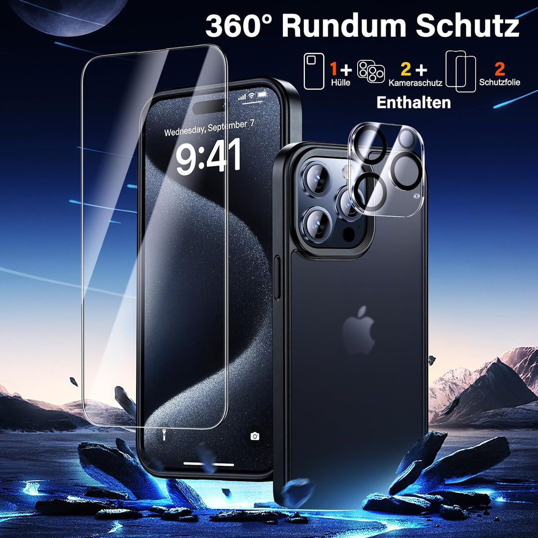 UniqueMe für iPhone 15 Pro Max Hülle, 5-in-1-Set Handyhülle für iPhone 15 Pro Max Case Rundumschutz