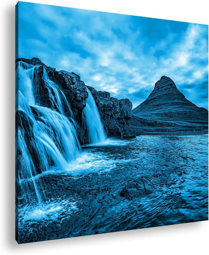 deyoli atemberaubende Wasserfälle in Island Format: 60x60 Effekt: Monocrome Blau als Leinwand, Motiv
