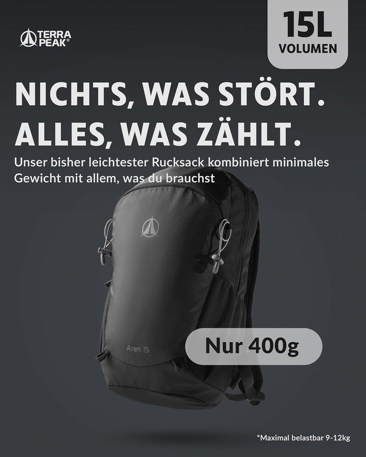 Terra Peak® Premium Wanderrucksack 15L (AREN) für Damen & Herren klein & extra leicht mit Rückenbelü