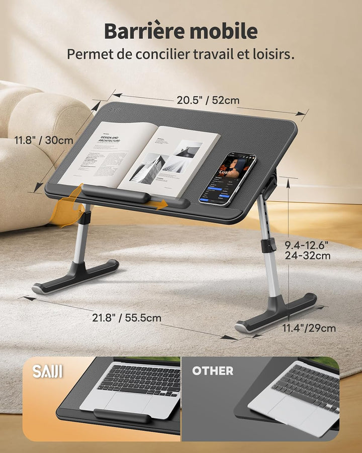 SAIJI Laptoptisch fürs Bett, einstellbare Höhe, Neigungswinkel, Laptoptisch mit klappbare Beine, Rod