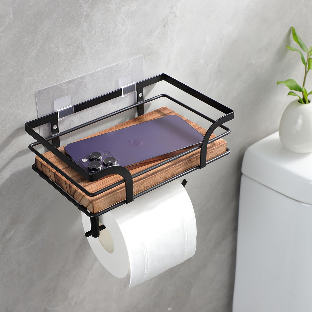YIGII Toilettenpapierhalter Mit Ablage-Klopapierhalter Mit Feuchttücherbox, Klopapierhalter Holz, Wc