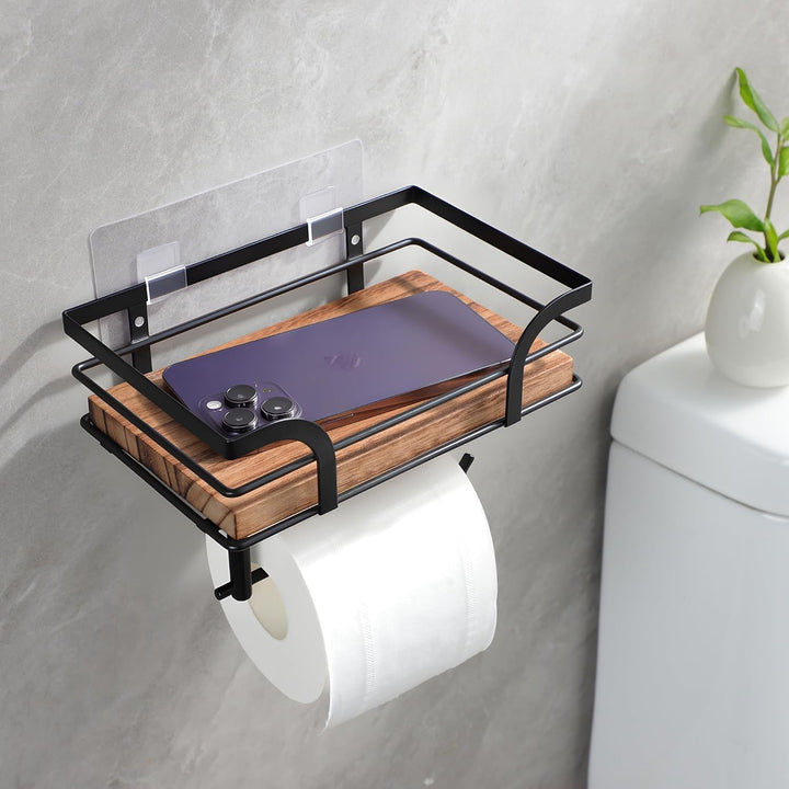 YIGII Toilettenpapierhalter Mit Ablage-Klopapierhalter Mit Feuchttücherbox, Klopapierhalter Holz, Wc