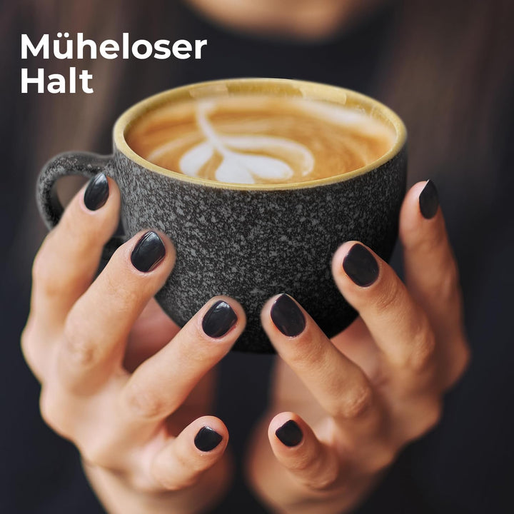 MIAMIO - Espressotassen 80 ml - Las Palmitas Collection (Dunkelgrau) | mit Untertassen, aus Keramik,