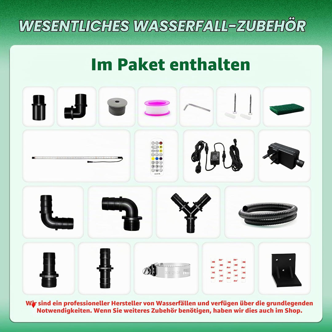 LONGRUN 30cm Teich Wasserfall Set,304 Edelstahl Pool Wasserfall mit RGB LED und Fernbedienung, Breit