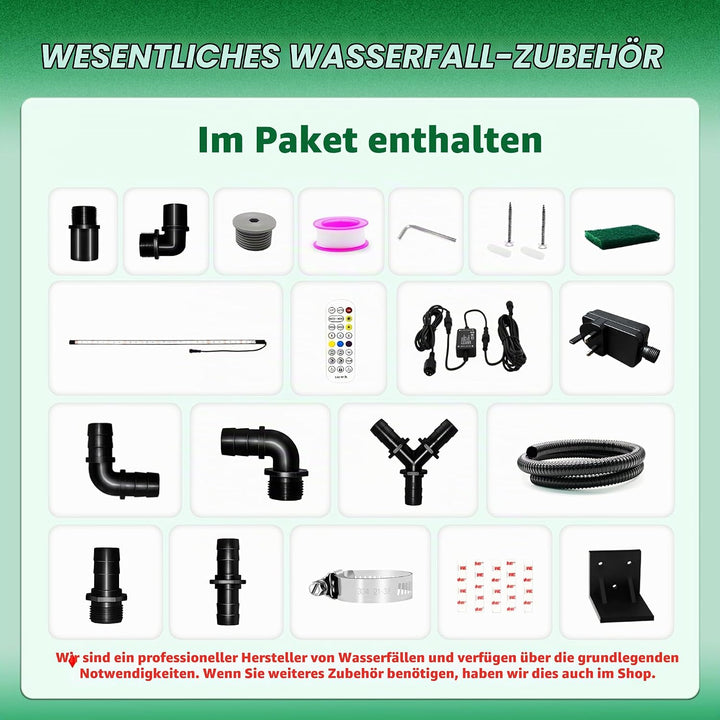 LONGRUN 30cm Teich Wasserfall Set,304 Edelstahl Pool Wasserfall mit RGB LED und Fernbedienung, Breit