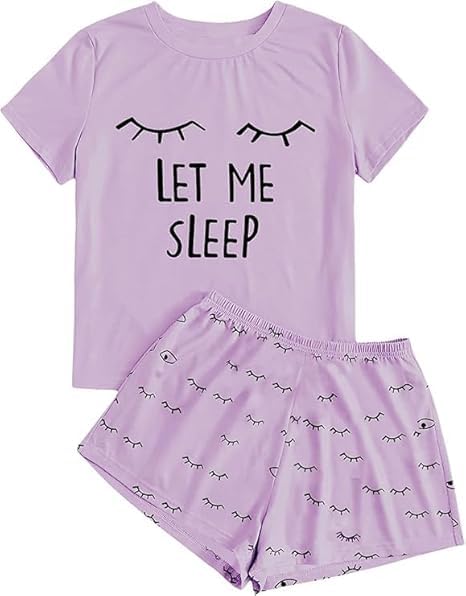 Haloumoning Mädchen Schlafanzüge Sommer Niedliche Shorts Set Bequem Kurzarm Cartoon bedrucktes Pyjam