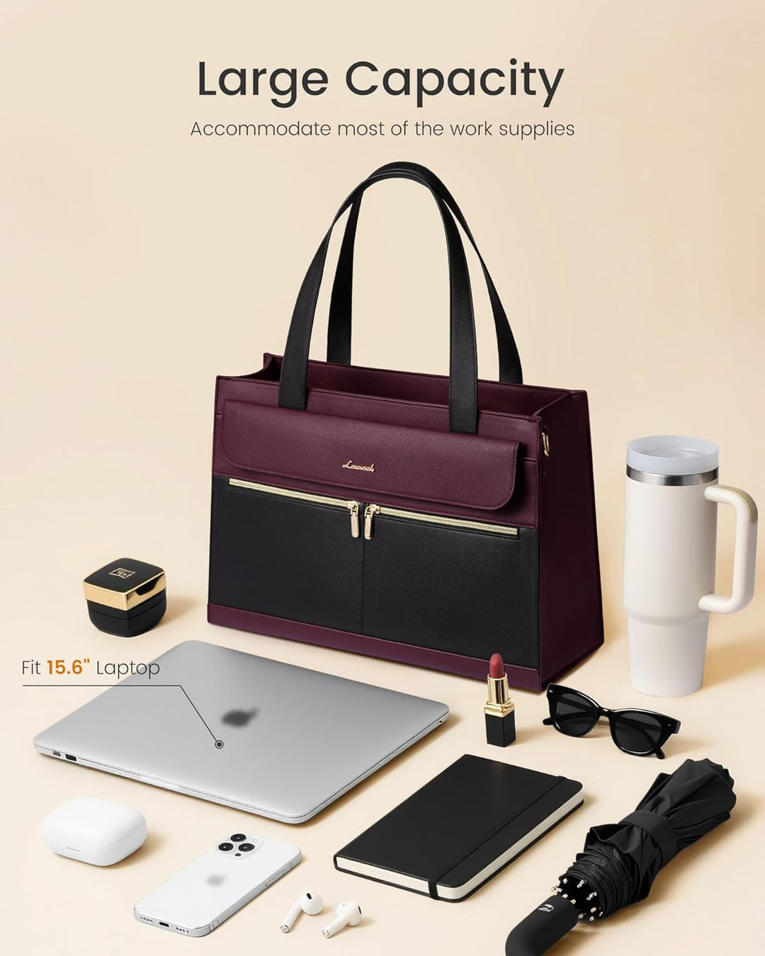 LOVEVOOK Laptoptasche Damen 15,6 Zoll, Elegant Handtasche Arbeitstasche Gross Shopper Business Tasch