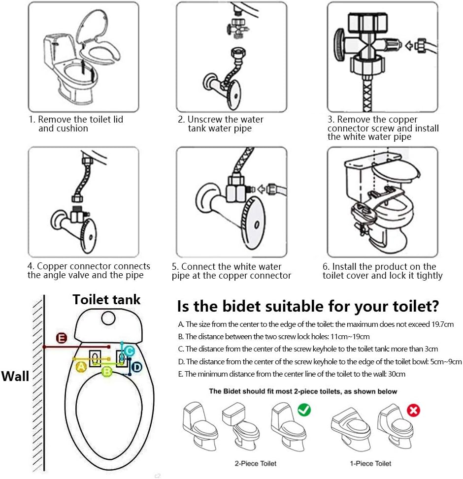 3/8 Gewinde Doppeldüse WC Bidet Aufsatz für Heisses und Kaltes Wasser, Bidet Aufsatz für Warmes Wass