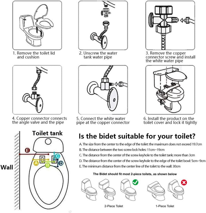 3/8 Gewinde Doppeldüse WC Bidet Aufsatz für Heisses und Kaltes Wasser, Bidet Aufsatz für Warmes Wass